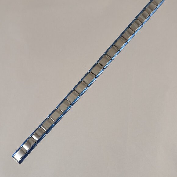 STAINLESS STEEL ITALIAN CHARM BRACELET/9MM/ BRUSHED SILVER w/ BLUE TRIM/ B… - Picture 2 of 3